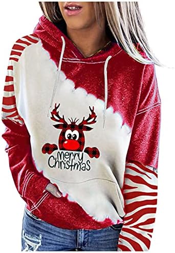 Jinf pentru femei imprimate de Crăciun tops-tops-elk tipărit blaturi cu hanorac cu mâneci lungi, bluză casual, bluză casual