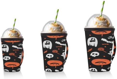 Pumpkin înfricoșător de Halloween Ghost Ghost Refolosibil Mânecă de cafea cu mâner Neopren Cup pentru sodă, latte, ceai, băuturi,