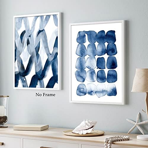 Pictură în acuarelă albastră imprimeuri abstracte moderne de artă albastru și alb arta albastru abstract artă poster minimalist navy albastru arta albastru arta geometrică imprimeu abstract geometric pânză de perete arta 16x24inx3 fără cadru