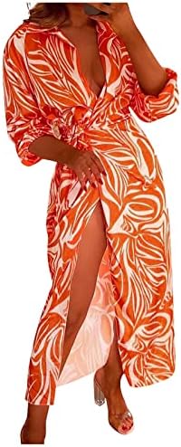 NOKMOPO Femei Pulover & nbsp; rochie toamna moda imprimate tricou guler Maneca lunga Cravată Mid-Length Rochie de partid & nbsp; Maxi & nbsp; Rochie