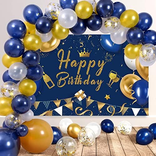 Movinpe Navy Blue Gold Gold Birthday Decorații, fotografie de naștere fundal