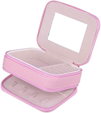 Sunyik cutii de bijuterii roz pentru femei mici pentru femei, carcase de depozitare portabile cu oglindă, tavă detașabilă