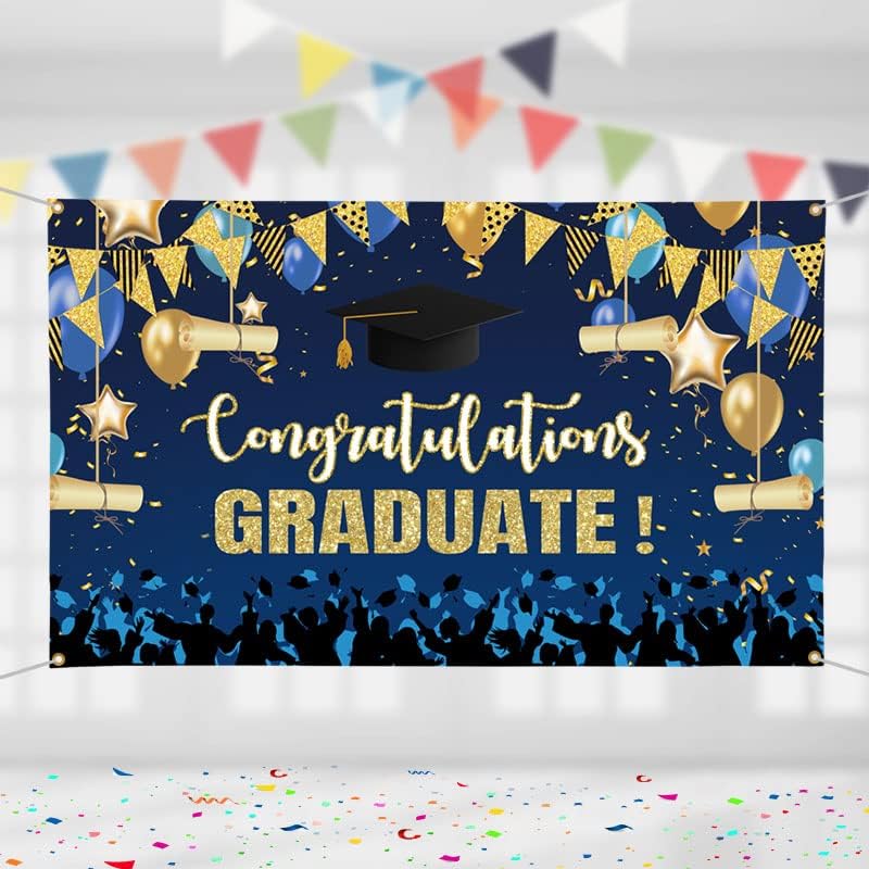 Felicitări Lofaris absolvent 2023 Banner fundal albastru și auriu Petrecere de absolvire Consumabile decorațiuni fotografie