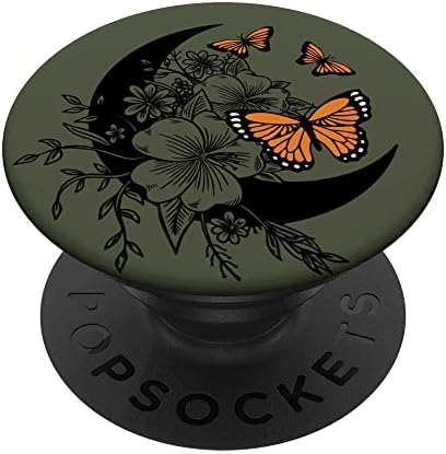 Dark Olive Green Monarch Butterfly Moon Flowers Popsockets Swappable Popgrip