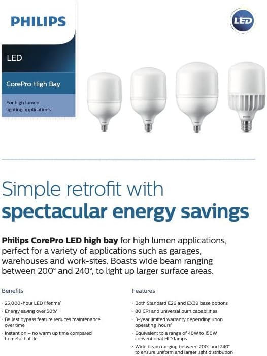 Philips 543066 LED 25W T80 forma super luminos cald 2800 Lumen utilitate Decorative HID înlocuire Retrofit lampă 40 Watt echivalent