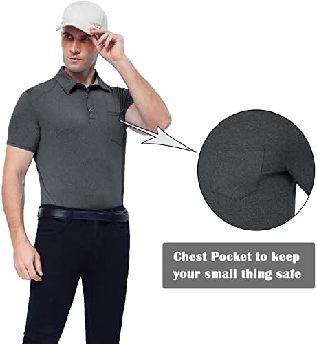 NeedBo Mens Golf Polo tricouri Quick-Dry Umiditate Wicking performanță mânecă scurtă dungi guler camasa cu buzunar