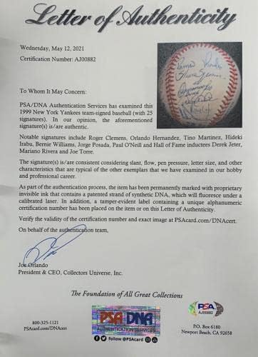 1999 NY Yankees Team a semnat baseball, campioni din seria mondială 25 sig -uri. Auto PSA - baseball -uri autografate