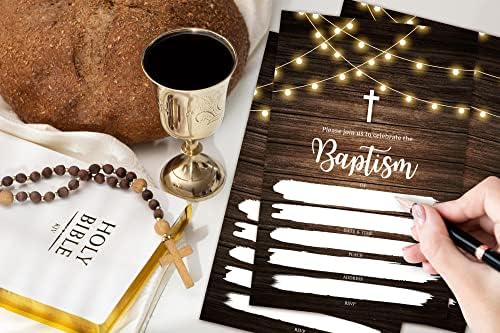 Carduri de invitație a botezului, completare rustică din lemn invită cărți, invitații de primă comuniune, botez, confirmare