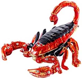 Ingbear Red Scorpion Figurină cutii cu balamale cu balamale, cadou unic pentru ziua mamei, cutie de bijuterii emailate manual,