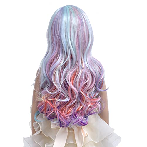 DUDUWIG 22inches lung curcubeu peruca pentru Copii Fete lung cret peruca Multi-color Culoare minunat sintetic Cosplay peruca