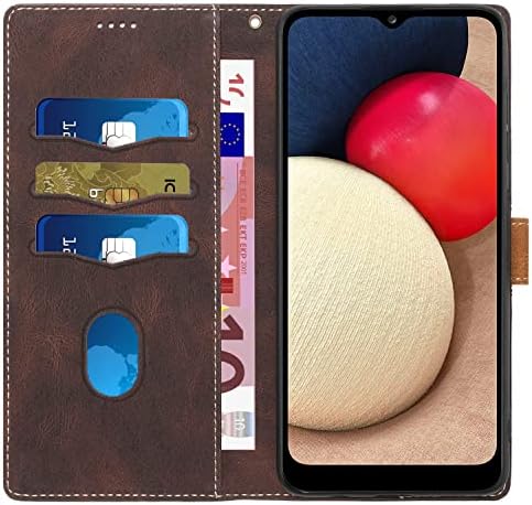 SUPWALL compatibil pentru Samsung Galaxy A03s portofel caz, [Kickstand] [curea de mână] [sloturi Suport Card] TPU interior de protecție Flip caz PU piele Folio Cover-maro