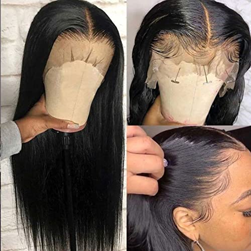 Ambeson Brazilian păr uman 13x4 dantelă peruci fata Glueless 150% densitate 20inch Mediu Lung Păr drept pentru femei de moda, păr uman dantelă peruci fata