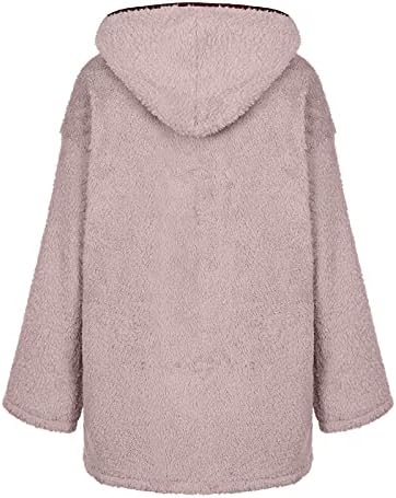 Anul Nou Utilaje femei cu gluga Cardigan Fuzzy jacheta iarna deschis fata Fleece haina Uza cu buzunare
