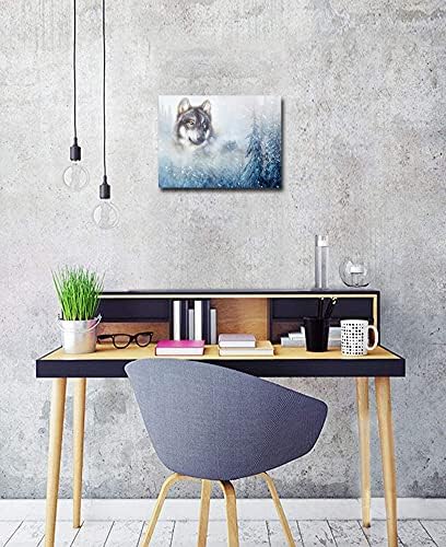 Wolf Canvas Wall Art Imagine Animal Imagine Albă și Albă Lup Albastru Forest Peisaj Picting Imprime moderne gata de a atârna