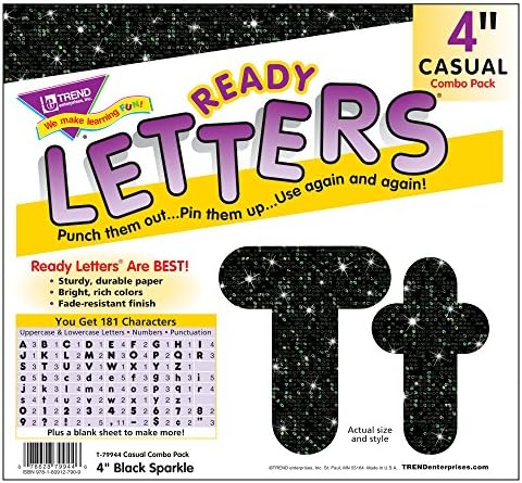 Trend Enterprises, Inc. T-79944 Black Sparkle 4 Casual Combo Ready Letters