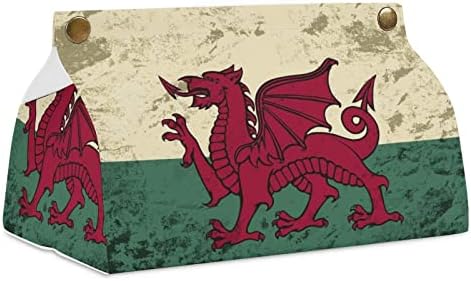 Vintage Welsh Flag țesut Cutie Acoperire PU PUI PENTRU CUTIE DE TEZIUNEA din piele Dreptunghiulară de țesut facial Organizator