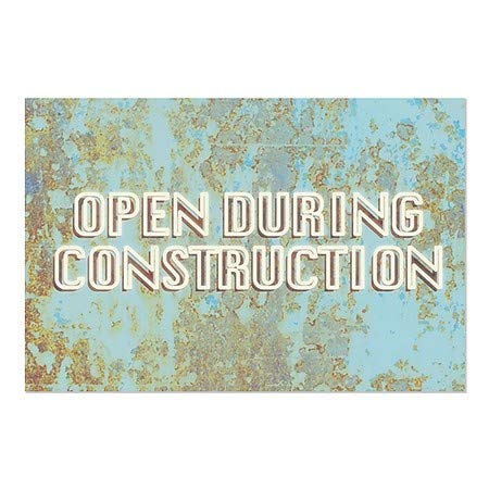 Cgsignlab | „Deschideți în timpul construcției -Ghost Aged Blue” Fereastră Se agăță de fereastră | 27 x18