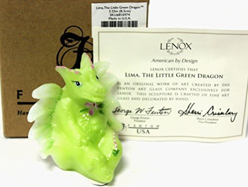 Fenton Art Art Glass Lima Micul figurină de dragon verde de Lenox