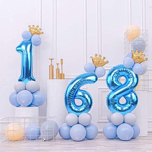 TONIFUL 40 Inch Albastru numere mari balon 0-9 decoratiuni petrecere de ziua de nastere, folie Mylar număr mare balon Digital