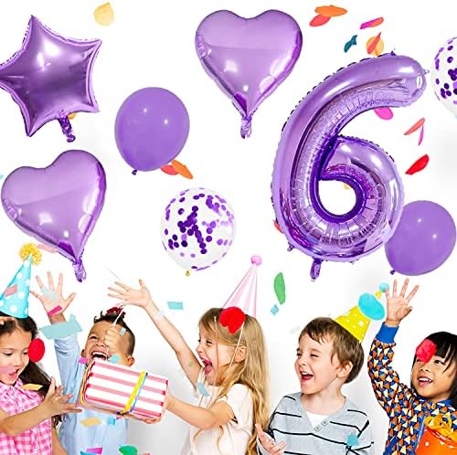 Set de balon purpuriu 8pcs numărul 5 baloane kit gigant digital folie digitală confetti latex heliu stele inima balonul de