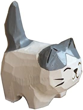 Pisică din lemn realizată manual, ornamente de pisici, figurină pentru pisici, decor de birou, cadou pentru iubite de pisici,