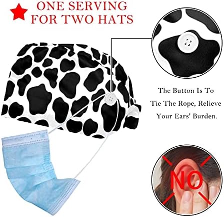 Niaocpwy alb-negru vacă de imprimare reglabil Cravată înapoi Pălării Unisex, capace de lucru cu butoane și Sweatband