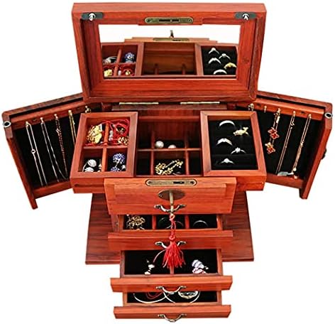 Lixfdj Box de bijuterii din lemn cu patru straturi, retro nuc negru de înaltă capacitate de înaltă capacitate din lemn cu cutie