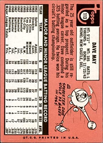 1969 Topps 113 Dave May Baltimore Orioles NM/MT Orioles