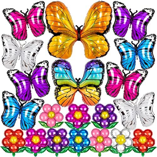 Butterfly baloane de flori, 20 buc imens baloane colorate fluture și floare în formă de folie balon Mylar baloane florale pentru fluture tema petrecere Baby Shower nunta ziua de nastere Decor