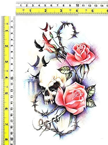Parita tatuaje mari trandafir craniu de flori sârmă ghimpată autocolant de desene animate transfer de apă fake tatuaj 3d impermeabil
