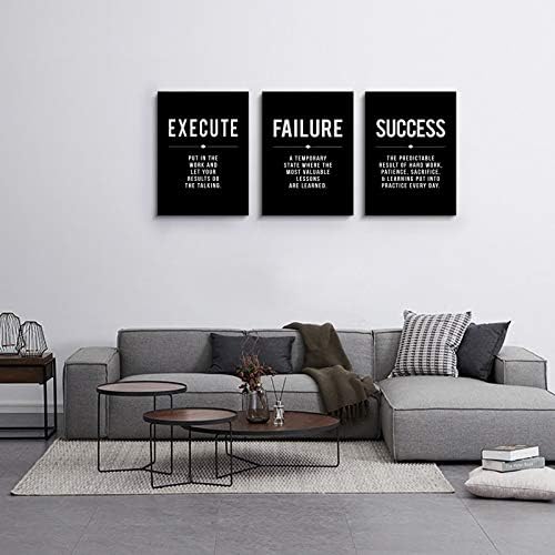 Încadrată panza perete arta succes Citat, birou perete arta, negru mare Poster, pozitiv motivaționale Set de 3 printuri, executa eșec definiție, Inspirational Print