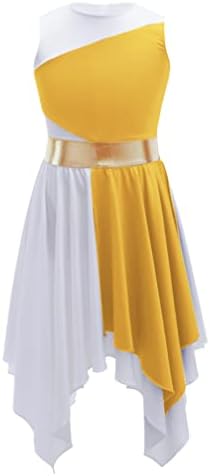 Easyforever Girl's Liric Modern Lauda Costum Costum Bloc de culori fără mâneci Rochie de balet asimetrică
