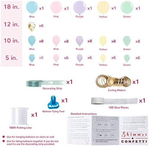Shimmer & Confetti Premium 84 Pachet Pastel Rainbow Unicorn Balloons Arch și Garland Kit - Confetti, bandă. Donut Ice Cream