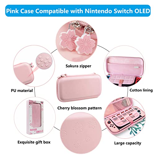 Oldzhu Pink Travel Transport Accesorii Kit Compatibil cu Nintendo Switch OLED 2021,10 În 1 Seturi de protecție cu capac de