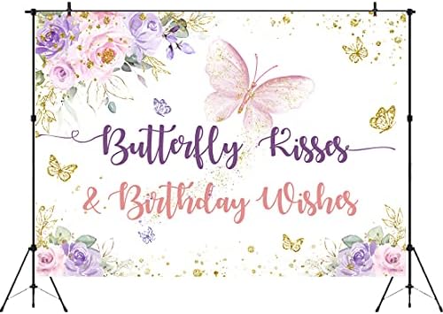 Aperturee fluture sărutări și urări de ziua de naștere fundal 7x5ft Roz Violet Floral fete prințesă La Mulți Ani fotografie