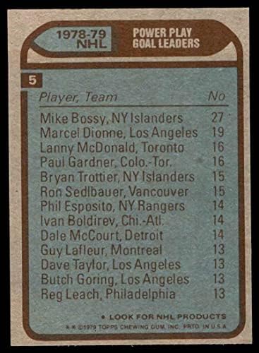 1979 Topps # 5 Power Play Gol Leaders Mike Bossy / Marcel Dionne / Lanny McDonald / Paul Gardner New York / Los Angeles / Toronto Islanders / Kings-Hockey / Maple Leafs NM Islanders / Kings-Hockey / Maple Leafs