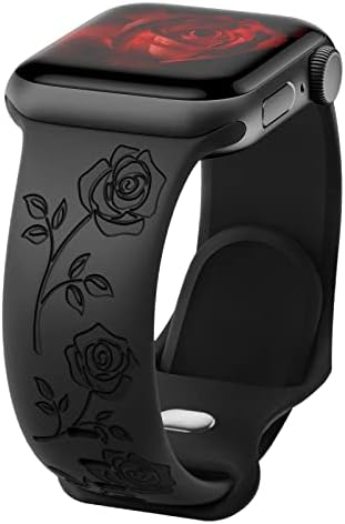Banda gravată compatibilă cu benzi Apple Watch 38mm 40mm 41mm pentru femei, cu frunze moi cu frunze cu frunze siliconice curele