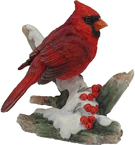 Pasăre cardinală de 4,25 inci pe figurină decorativă a ramurilor înzăpezite, roșu