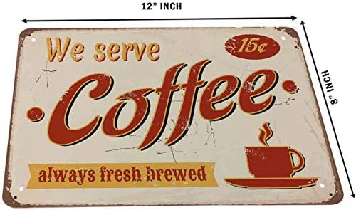 Hosnye Fresh Brewed Coffee Sign Stil vintage cu litere, servim cafea vintage metal din metal pentru bărbați pentru bărbați,