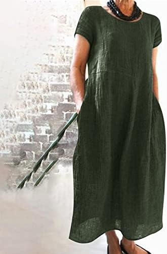 Femei de vară casual culoarea solidă cu mânecă scurtă cu gât o rochie de lenjerie de bumbac din bumbac de bumbac