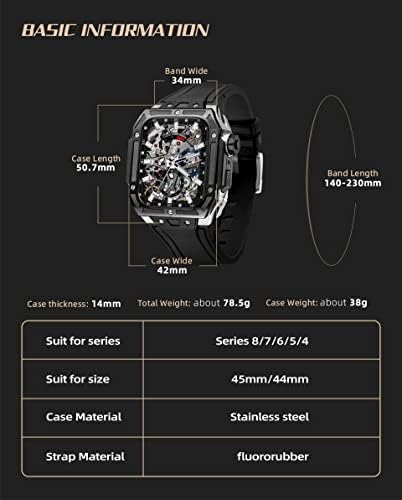 Kit de modificare a carcasei din fibre de carbon de lux Kanuz ， pentru Apple Watch 44mm Viton Watch Band pentru Iwatch 6 5