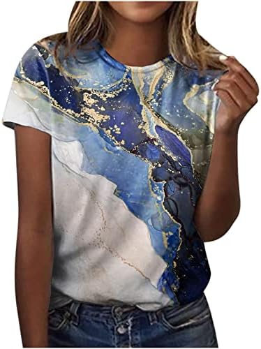 Tricouri cu mânecă scurtă pentru femei topuri de vară casual casual rotund marmură de marmură de marmură grafică bluze de tricouri