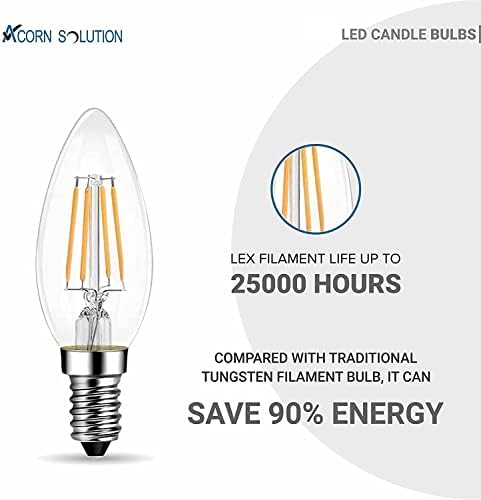 AcornSolution Dimmable E12 Candelabre Becuri LED, 4W, 2700K alb cald, 400lm bec ventilator de tavan, bec candelabru cu Filament