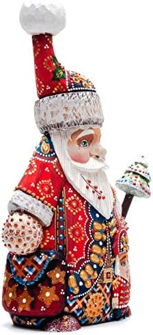240 mm Moș Crăciun Claus sculptat și vopsit din lemn într -un capac roșu