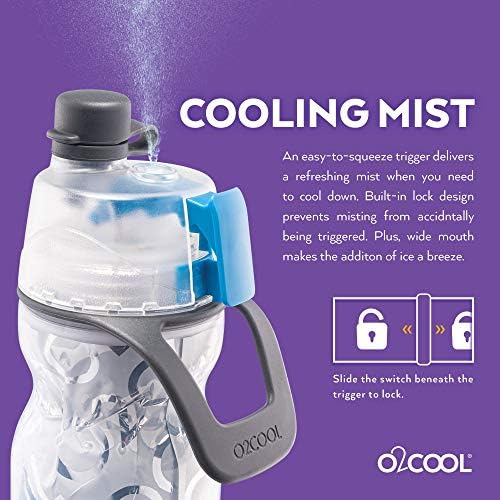 O2Cool Mist 'n Sip Misting Sticlă de apă 2-in-1 Mist and Sip Funcție fără scurgere Pull Top Spout Sport Sports Sticlă de apă