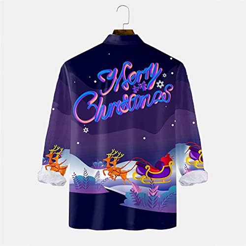 Dsodan Crăciun Mens Maneca lunga Buton jos Tricouri, Crăciun amuzant Moș Crăciun imprimate Bowling Shirt Party Designer Tricouri