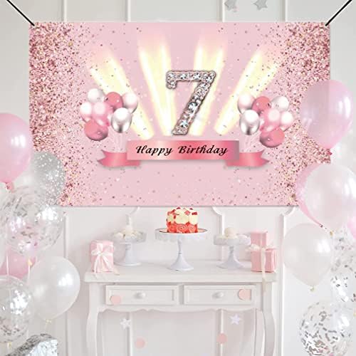 Decoratiuni de Ziua a 7-A pentru fete Happy 7th Birthday background Banner Party Deco Girl 7 ani aniversare Party Fabric Sign