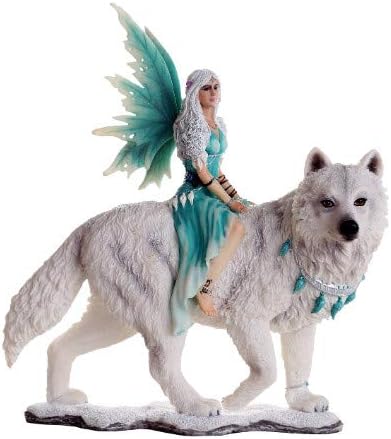 Pacific -cadou însoțitor decorativ Fairy Aneira cu White Wolf Statuie decorativă de colecție 8H