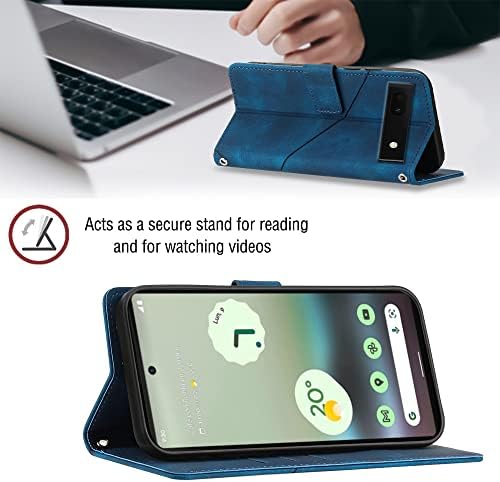 Compatibil cu portofelul Google 6a Case cu sloturi pentru carduri de Credit curea de mână Kickstand și șnur lung din piele