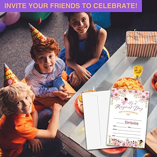 Blush Floral Birthday Invitație, Fairy Girl Day Magical Day Carduri pentru băieți și fete, 20 de invitații complete cu plicuri-party